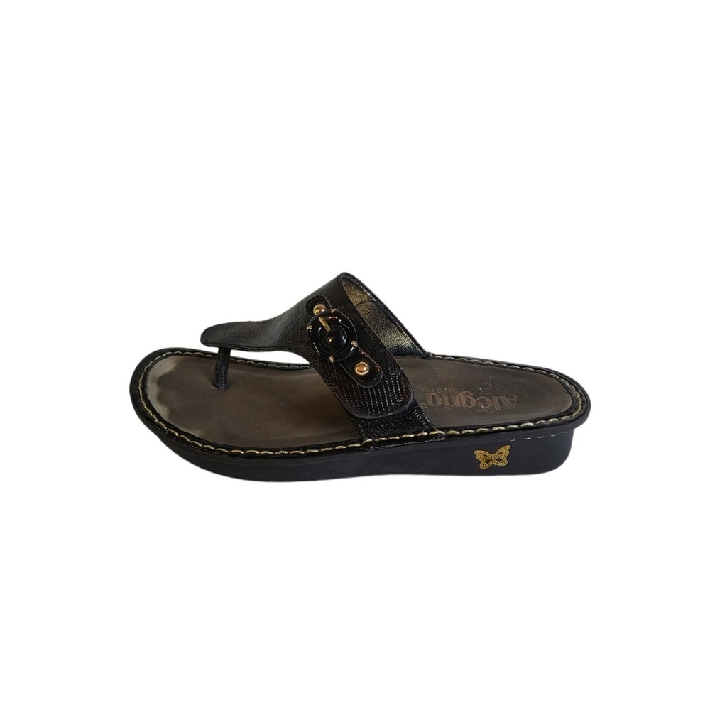 Alegria Vanessa Black Leather Thong Sandals‎ Womens Sz 38 US 7.5-8 Comfort Boho